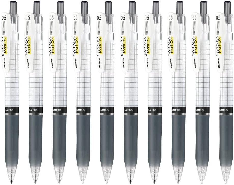 ZEBRA B-JJ77-BK Sarasa Mark On Gel Ballpoint Pen, 0.5, Black, 10 Pens