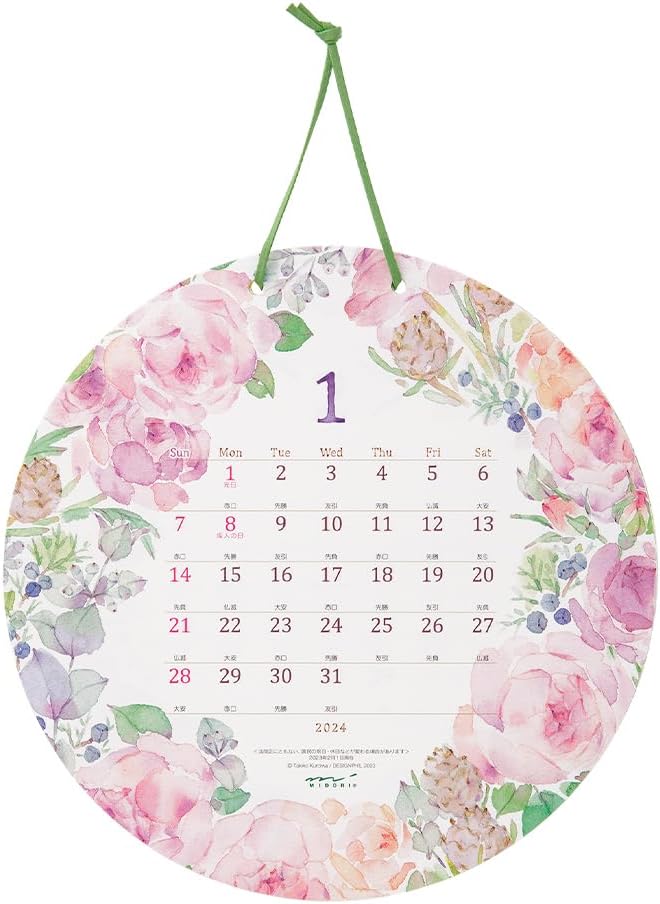 MIDORI 31284006 2024 Wall Calendar Round Country Time Wreath