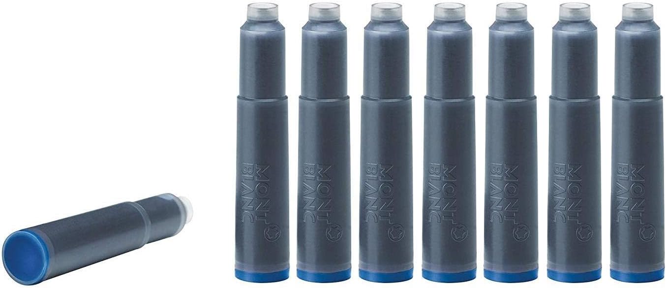 Montblanc Ink Cartridges Midnight Blue 105195 ??? Short International Standard Fountain Pen Refills in Blue-Black ??? 8 Pen Cartridges