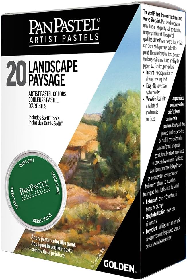 PanPastel Artist Pastels by GOLDEN, Landscape Set, 20 Color, Professional Artist Pastels, Unique Pan Format (cake-like)