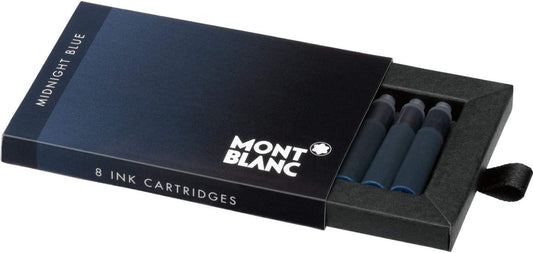 Montblanc Ink Cartridges Midnight Blue 105195 | Short International Standard Fountain Pen Refills in Blue-Black | 8 Pen Cartridges