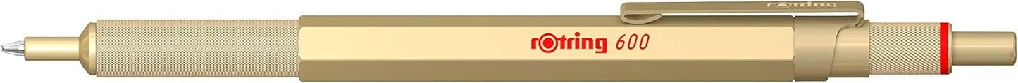 Rotring 600 Metallic Ballpoint Pen Medium Point Black Ink Gold Barrel Refillable 1 Count