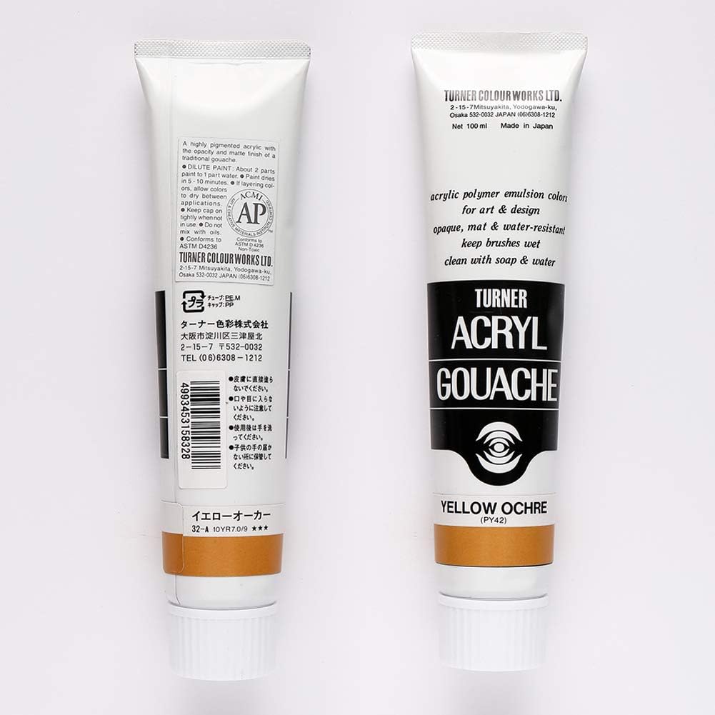 Turner Colour Works Acryl Gouache Artist Acrylic Paint - Single 100 ml Tube - Yellow Ochre