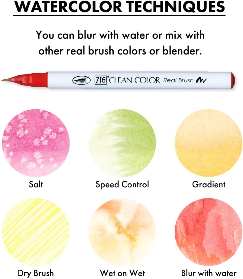 Kuretake ZIG Clean Color Real Brush, 30 colors set C, Flexible Brush Tips, Watercolor Pens for Painting, Drawing, Calligraphy and Brush Lettering for Artists, Made in Japan