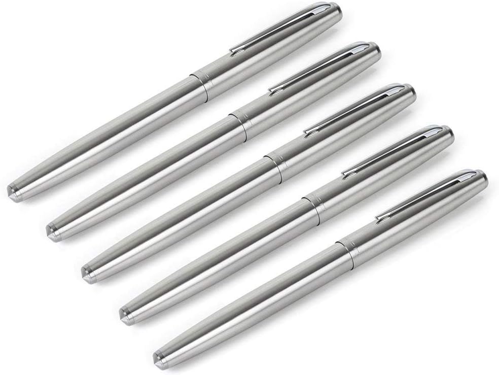 Gullor 5 PCS Stainless Steel EF Nib Classic Fountain Pens Set with Ink Converters