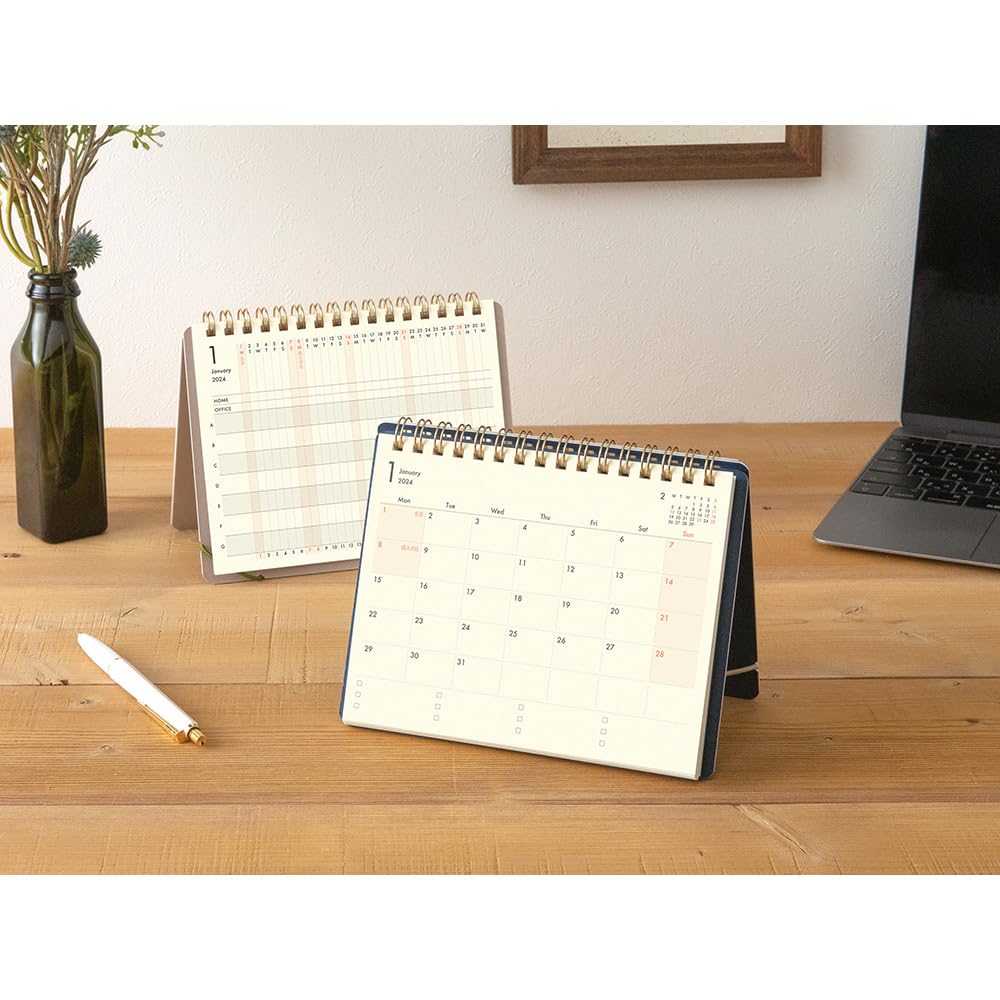 Midori 22285006 Plus Stand Diary Notebook, 2024, B6 Transformation Size, Monthly, Navy Blue, Starts October 2023 (beige)