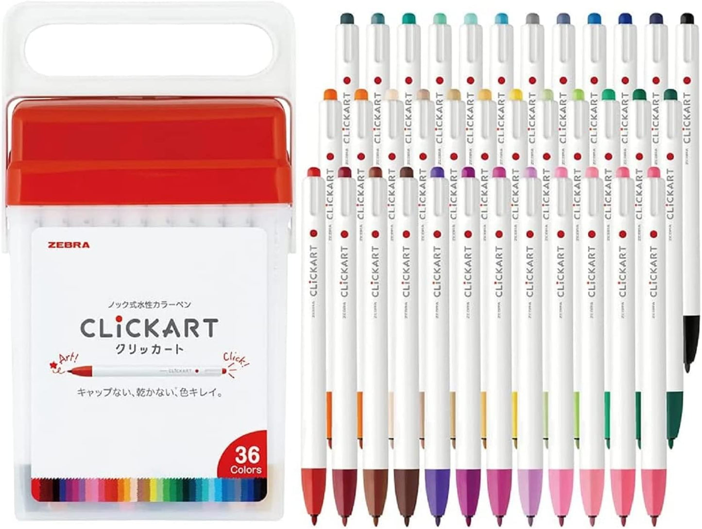 ZEBRA WYSS22-36C-N Clickart Water-Based Markers, 36 Colors, Case Included