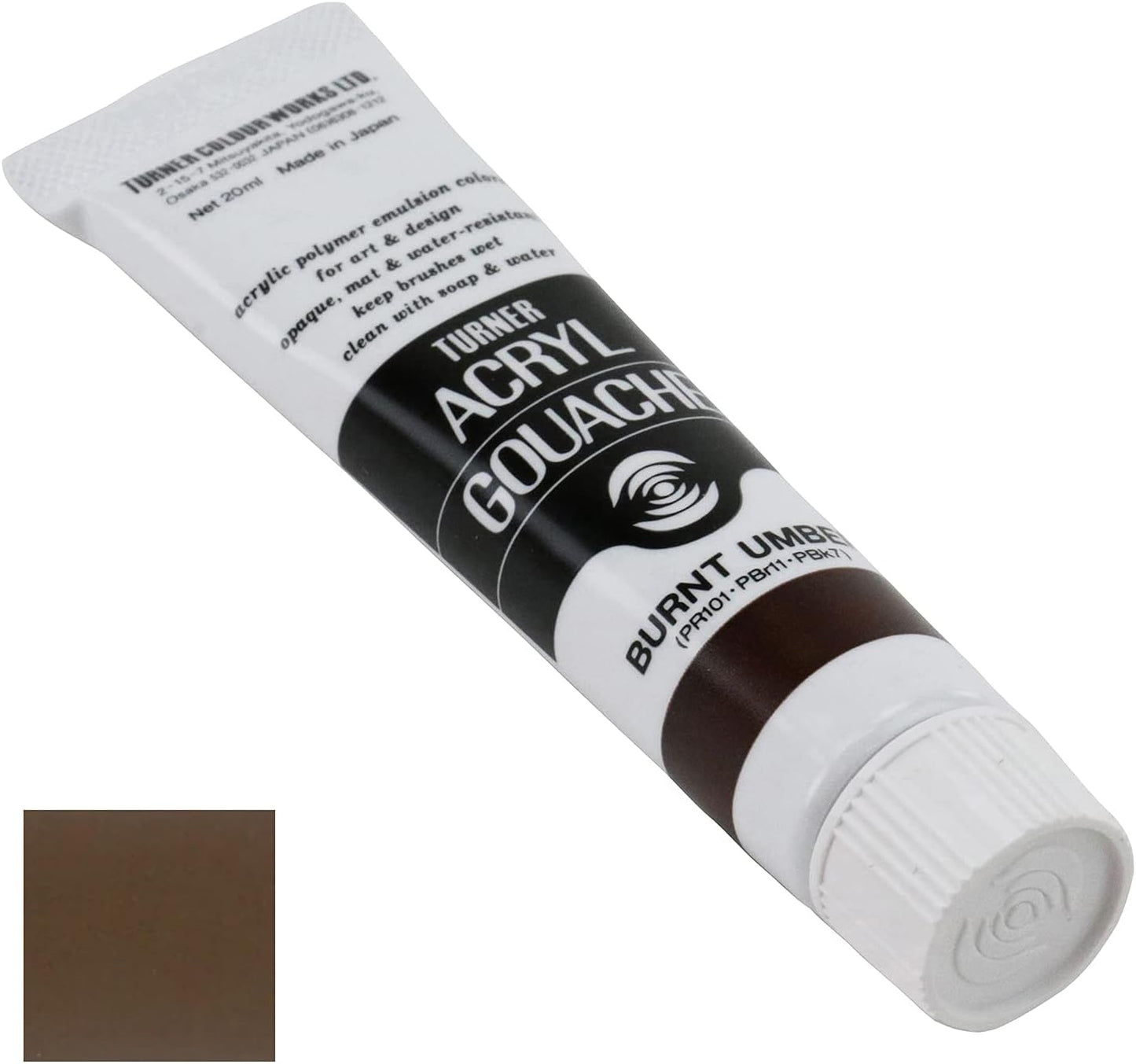 Turner Colour Works Acryl Gouache Artist Acrylic Paint - Single 20 ml Tube - Burnt Umber