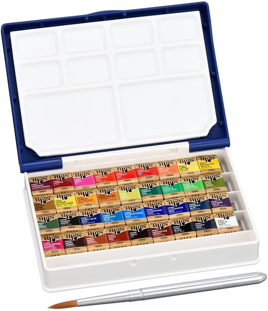 Holbein Artist's Watercolors Set of 36 Half-Pans with Brush (Palm Box Plus) PN698