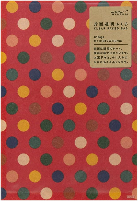 Midori 18821006 Bag, Single Sided Transparent Bag, M, Craft, Multi-Dot Pattern, Red
