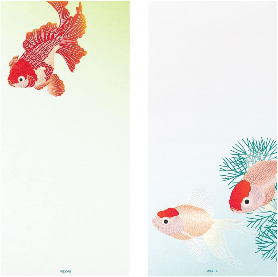 Midori 89551006 Single Writing Note Paper Series, Summer Letter, Silk, Goldfish and Aquatic Plant Pattern