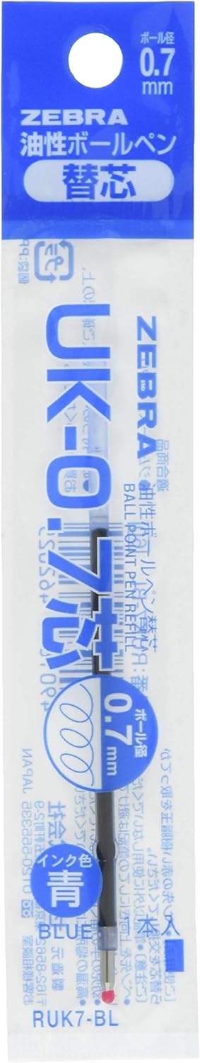 ZEBRA B-RUK7-BL Ballpoint Pen Refill, Gymknock UK-0.7 Lead, Blue, 10 Count