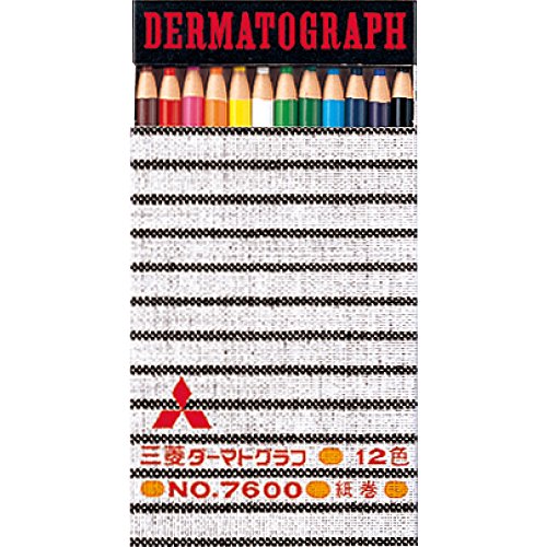 Mitsubishi Pencil K760012C Oil-Based Dermatograph Colored Pencils, No. 7600, 12 Colors