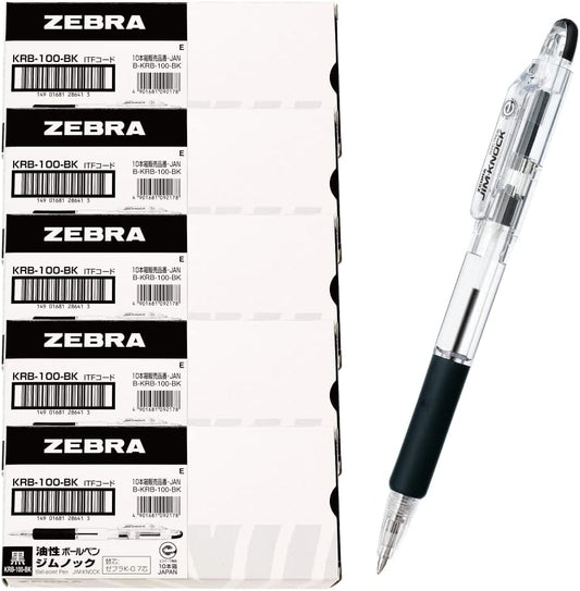 ZEBRA KRB-100-BK-50AZ Oil-Based Ballpoint Pen, Gym Knock, 0.7 mm, Black, Pack of 50
