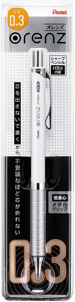 Pentel Mechanical Pencil, Orenz, with Metal Grip, 0.3mm, White (XPP1003G-W)