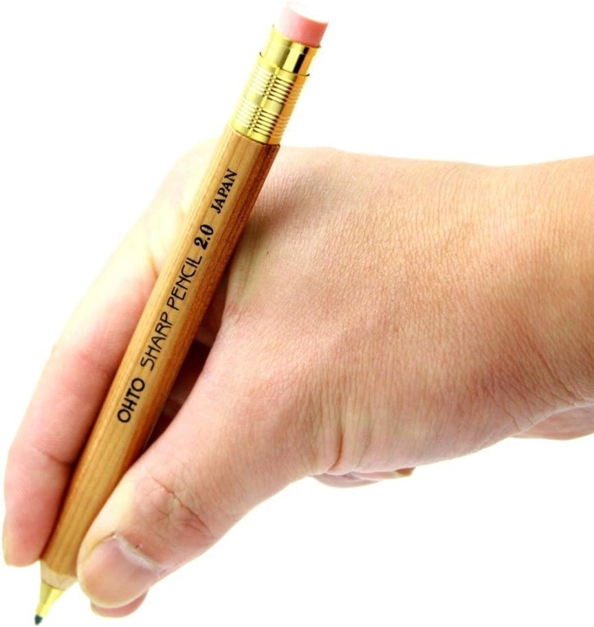 OHTO Mechanical Pencil Wood Sharp with Eraser 2.0, 2.0mm, Natural Wood Color Body (APS-680E-Natural)