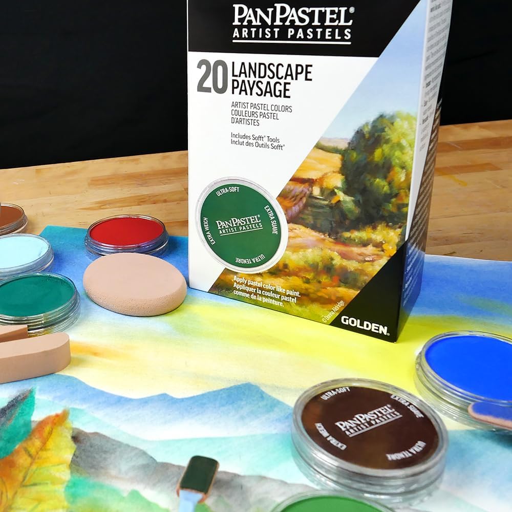 PanPastel Artist Pastels by GOLDEN, Landscape Set, 20 Color, Professional Artist Pastels, Unique Pan Format (cake-like)
