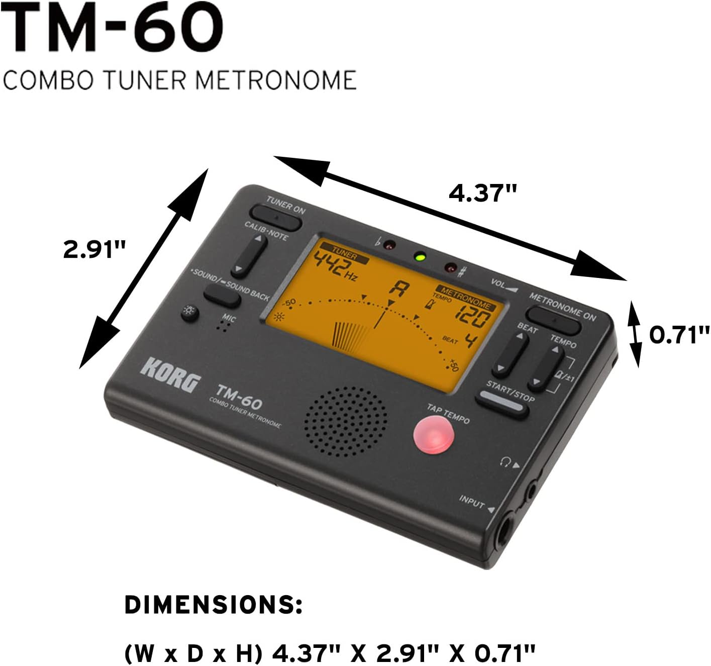 Korg TM60BK Tuner Metronome, Black