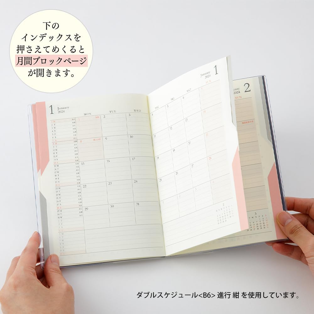 Midori 22264006 Double Schedule Planner, 2024, B6, Monthly Progress, Light Pink (Starts October 2023) (pale pink)