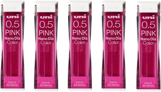 Uni NanoDia Color Mechanical Pencil Leads 0.5mm Pink, 5 Pack/total 100 Leads Value Set