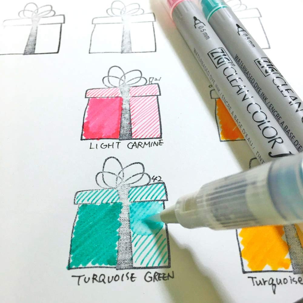Kuretake ZIG CLEAN COLOR f 36 colors set, 0.5 mm & 1.2 mm, AP-Certified, Odourless, Xylene Free, Suitable for dark paper, Perfect for illustrating, sketching, designing and cartooning. Made in Japan