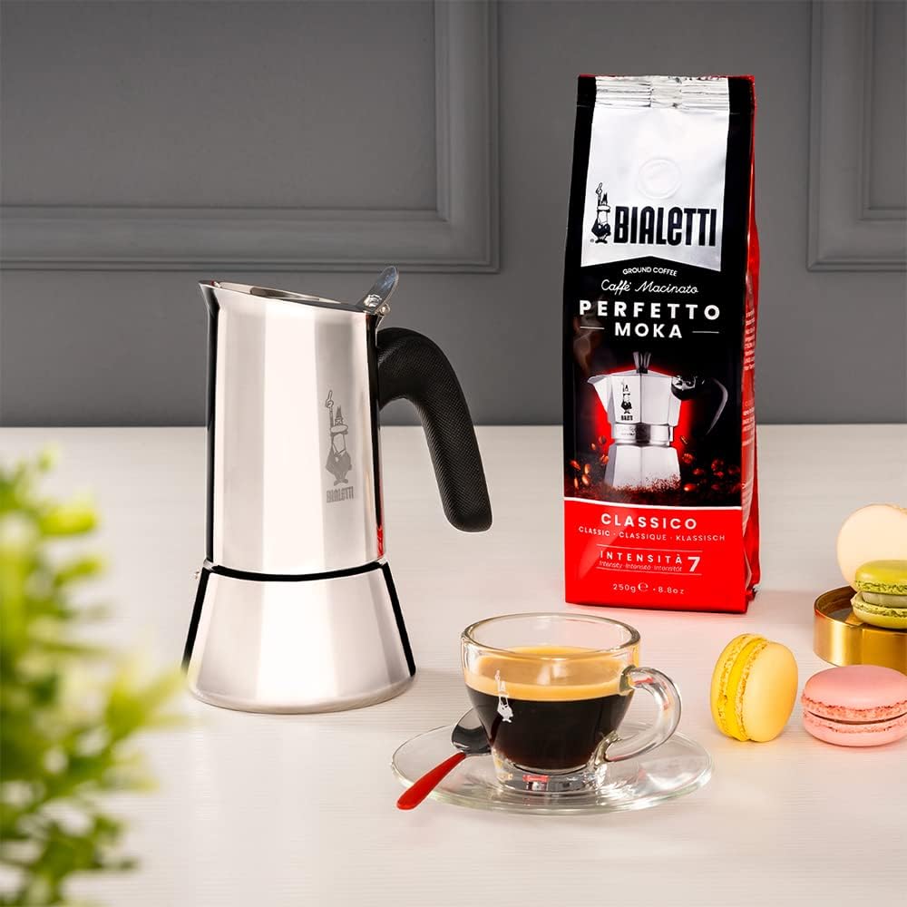 Bialetti - New Venus, stainless steel espresso coffee machine, suitable for all types of stoves, 2 cups (85 ml), aluminium, silver (Not induction safe)