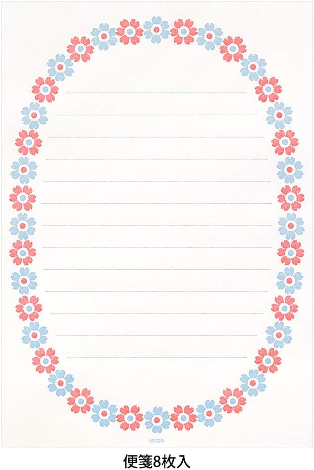 Midori 86478006 Letter Set, 478 Typographic, Flower Frame Pattern, Light Blue