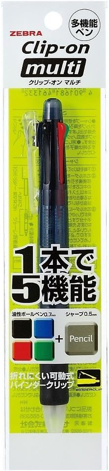 ZEBRA P-B4SA1-BK Multi-functional Pen, 4 Colors + Sharp, Clip-on Multi, Black