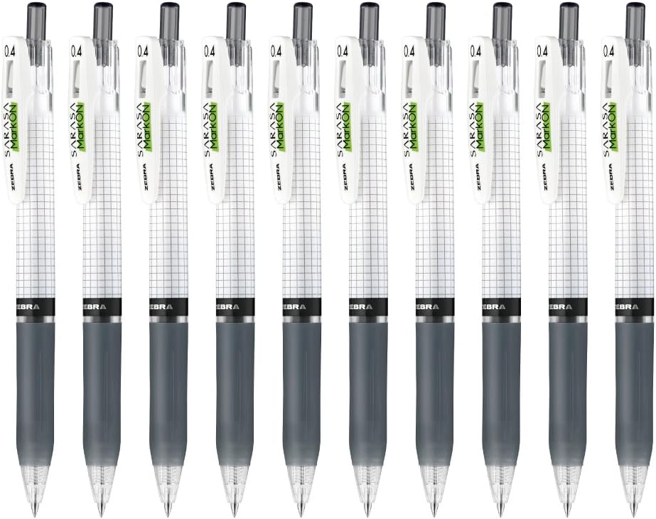 ZEBRA B-JJS77-BK Sarasa Mark On Gel Ballpoint Pen, 0.4, Black, 10 Pens