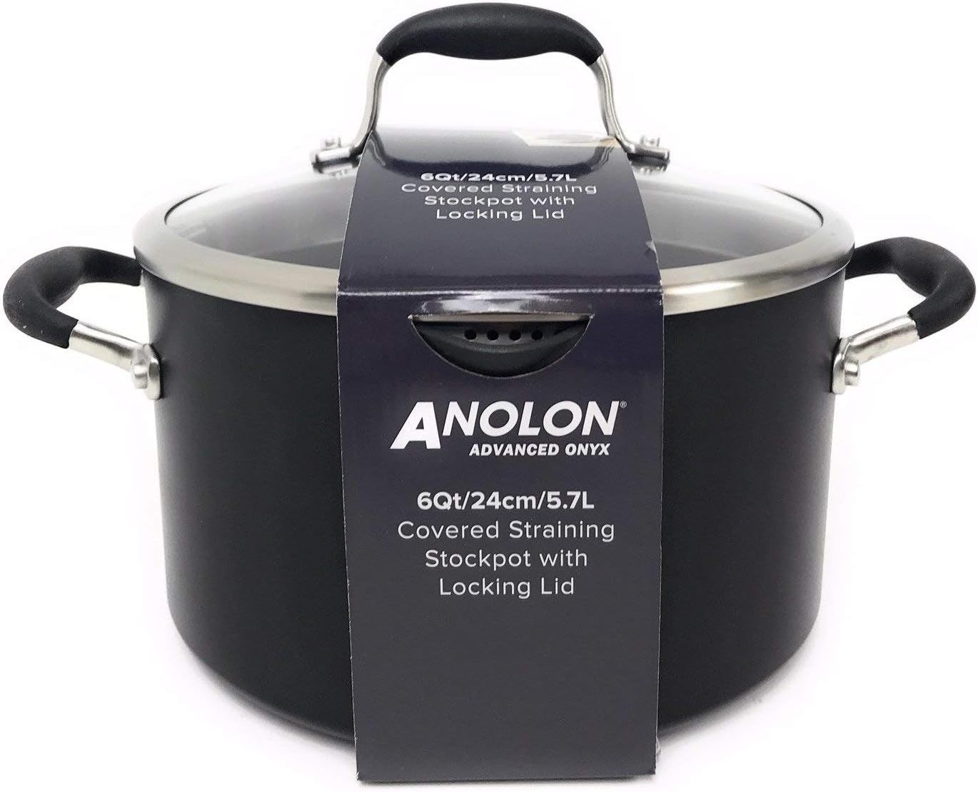 Anolon Advanced Hard Anodized Nonstick Stock Pot/Stockpot with Straining and Lid, 6 Quart, Bronze Brown