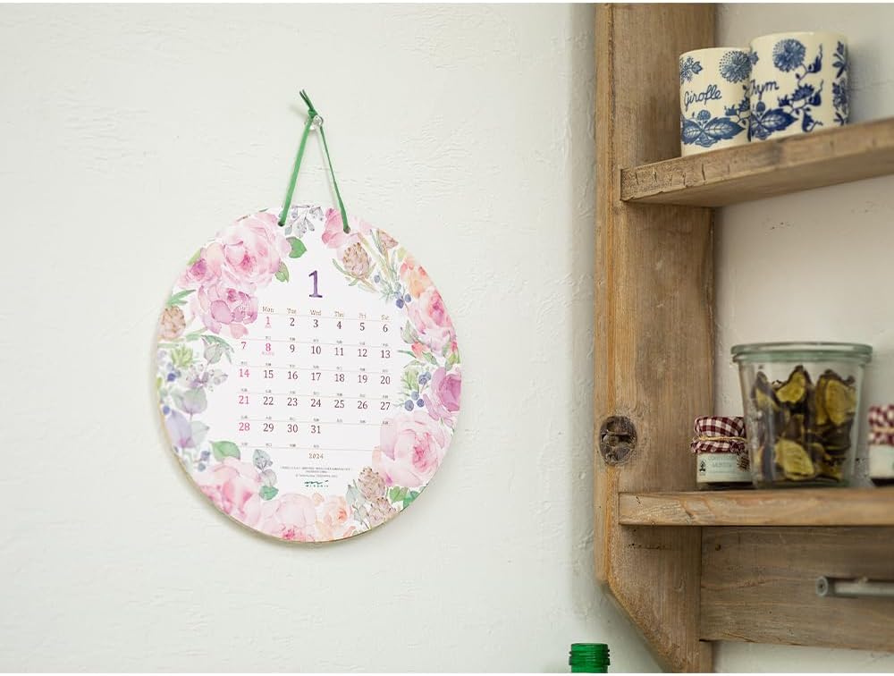 MIDORI 31284006 2024 Wall Calendar Round Country Time Wreath