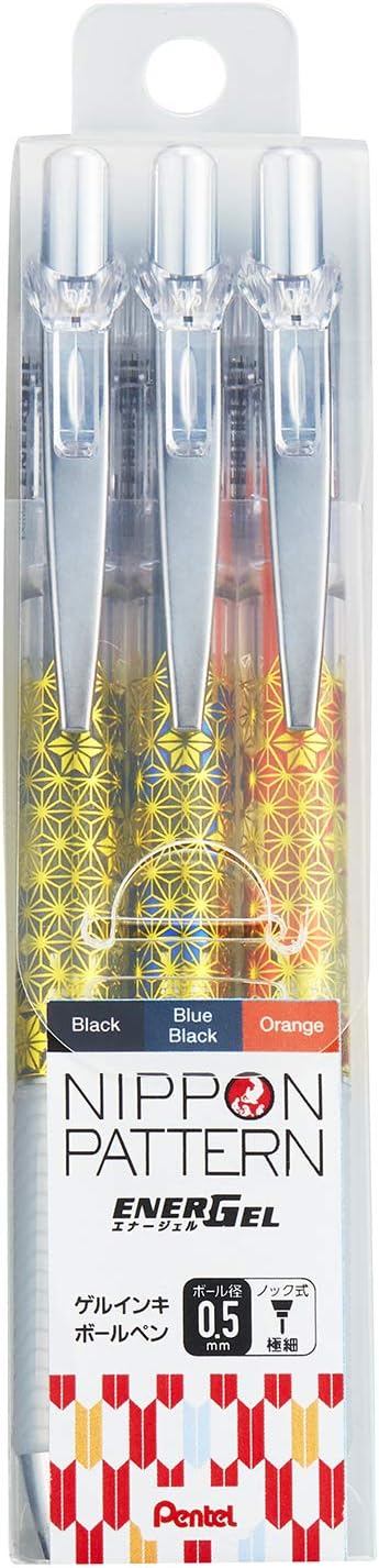 Pentel BLN75TLJ-3B Gel Ink Ballpoint Pen, 0.5mm, Limited Japanese Pattern, Set of 3