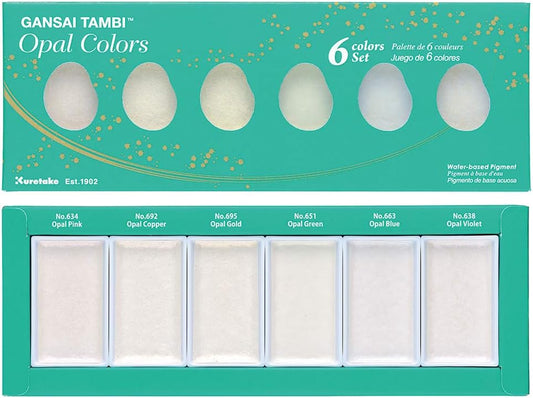 Kuretake GANSAI TAMBI OPAL COLORS, 6 colors set, Watercolor paint for Professional, for artists and crafters,Illustrations, Drawing, Lettering, Made in Japan