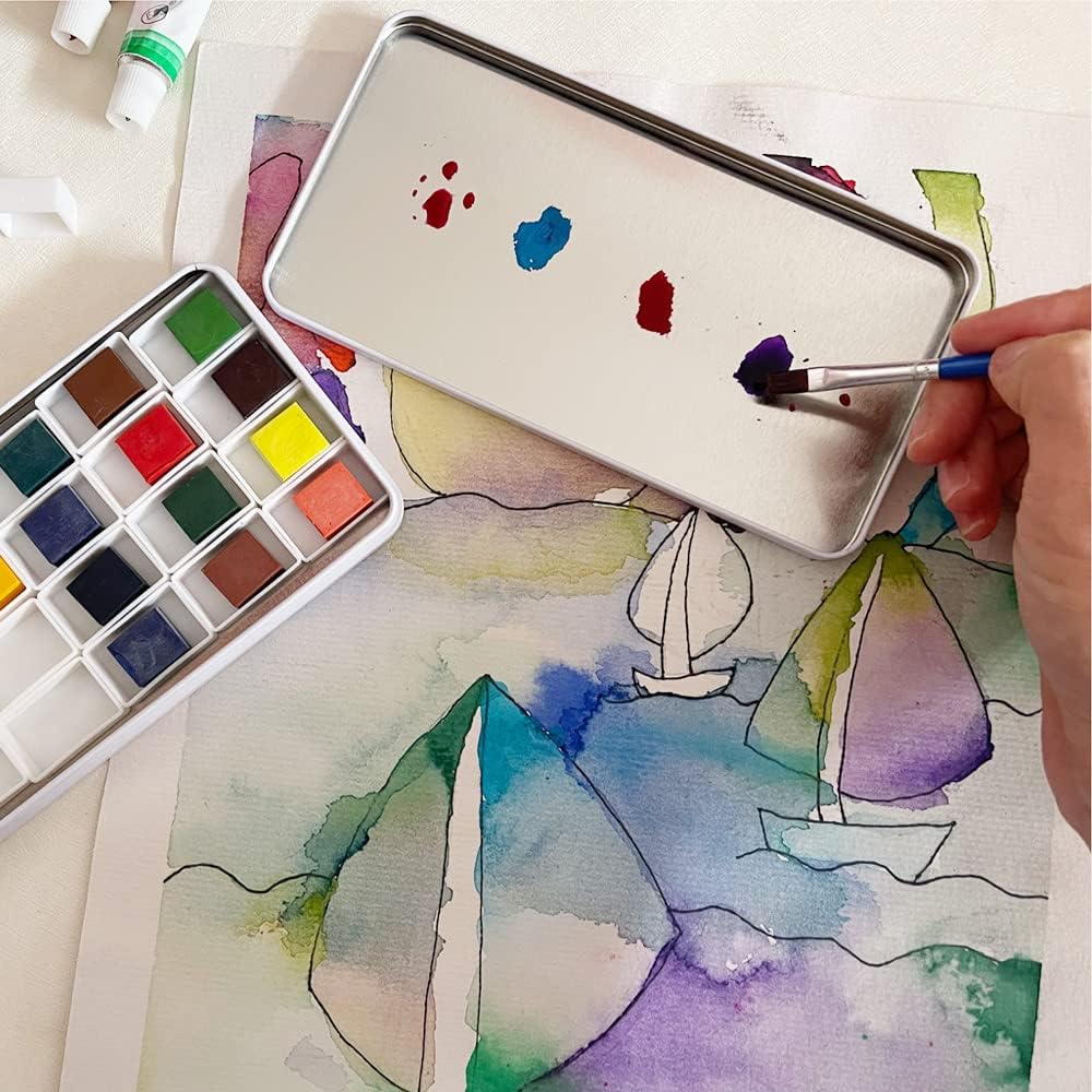 FCLUB Watercolor Tins Palette Paint Case with 20Pcs Full Pans Carrying Magnetic Stripe on The Bottom - Starry Night by Vincent Van Gosh