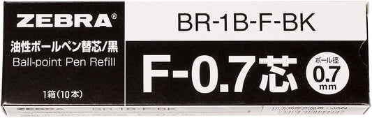 ZEBRA B-BR-1B-F-BK Oil-Based Ballpoint Pen Refill, F-0.7 Lead, Black, 10 Pens
