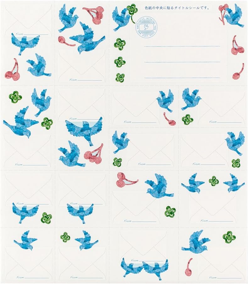 Green color with colored paper seal Blue Bird pattern