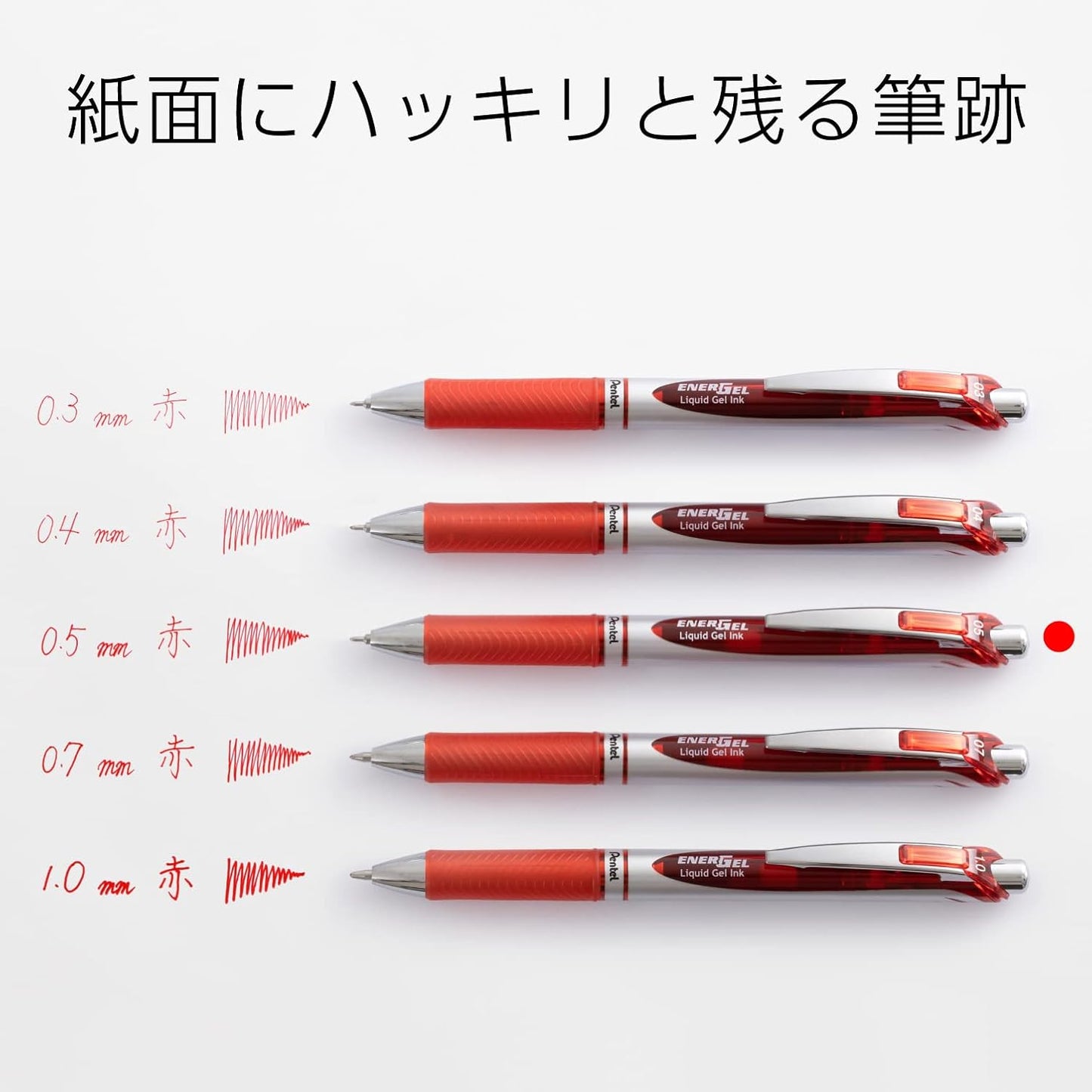 Pentel Energel Knock Ballpoint Pen, 0.5mm Needle Tip, Red Ink, Silver Body with Red Accent (BLN75Z-B)