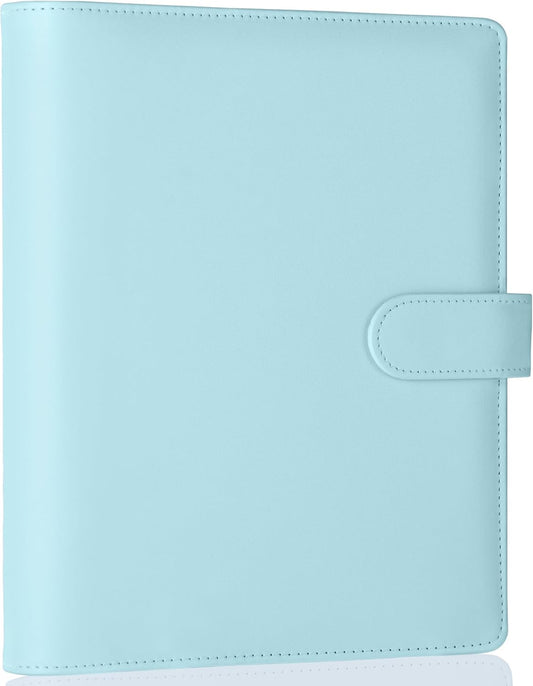 Antner A5 Notebook Binder 6 Ring Refillable Budget Planner Cover for Cash Organizer, PU Leather Loose Leaf Photocard Holder Aesthetic Binder with Magnetic Buckle for A5 Planner Inserts, Mint Blue