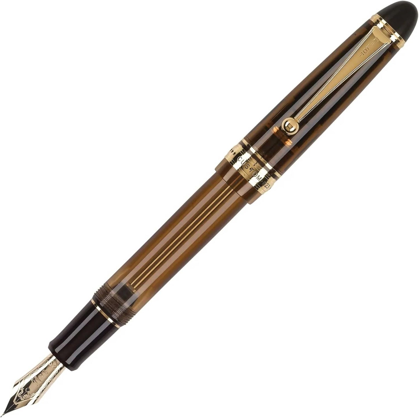 PILOT Custom 823 Fountain Pen, Amber Barrel, Fine Nib, Blue Ink (60558)