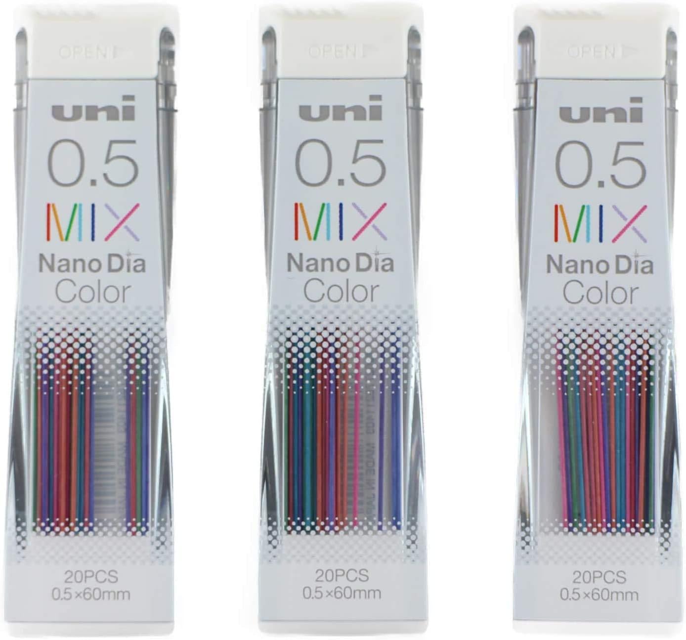 Uni Mechanical Pencil Lead Nano Dia 0.5mm, Color Mix, 20 leads x 3 Packs (Total 60 leads),MIYABI eraser set(05-202NDC-MIXx3/MIYABI Black)