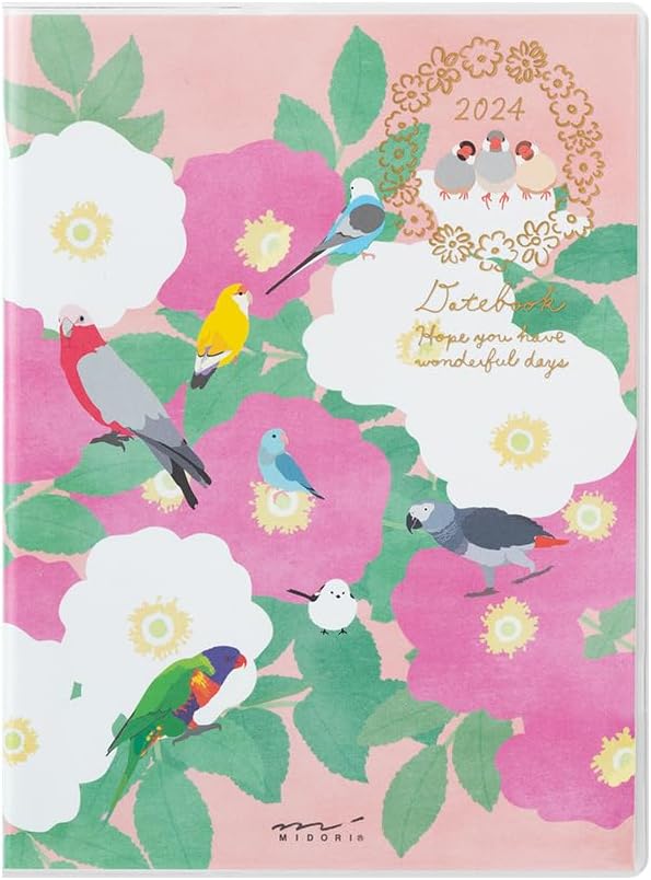 Midori Pocket Diary 22251006 Weekly Planner, 2024, A6, Clover Pattern, Starts January 2024 (bird pattern)