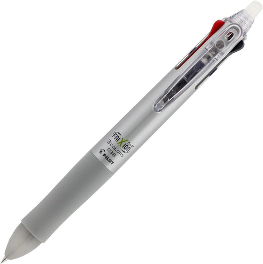PILOT FriXion 3 038, 3 Color Ballpoint Pen, 0.38mm, Silver Body (4902505501609)