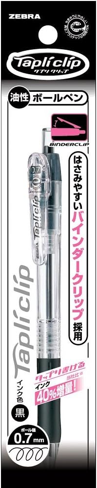 ZEBRA Knock Oil-Based Ink Ballpoint Pen, TapliClip, 0.7, Black Ink