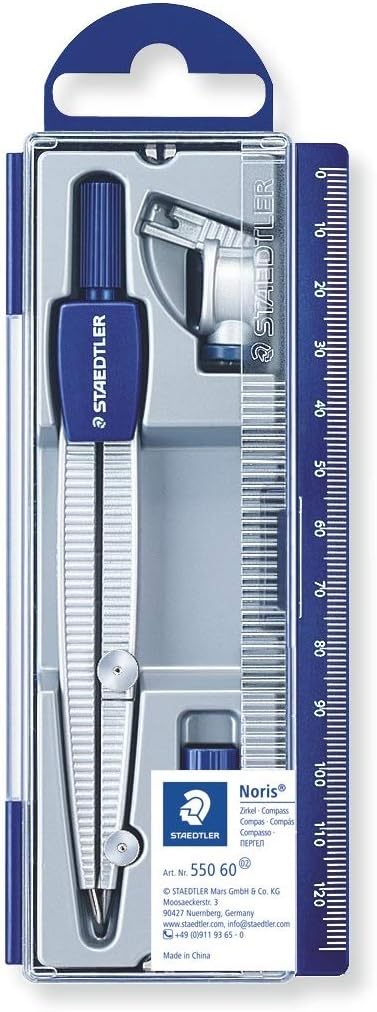STAEDTLER 550 60 Noris School Compass with Universal Adapter, Lead Box and Spare Lead Part (300 mm Diameter)