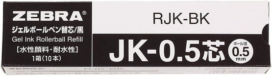 ZEBRA B-RJK-BK Gel Ballpoint Pen Refill, Multi-Color, Multi-Functional, JK-0.5 Lead, Black, 10 Pens