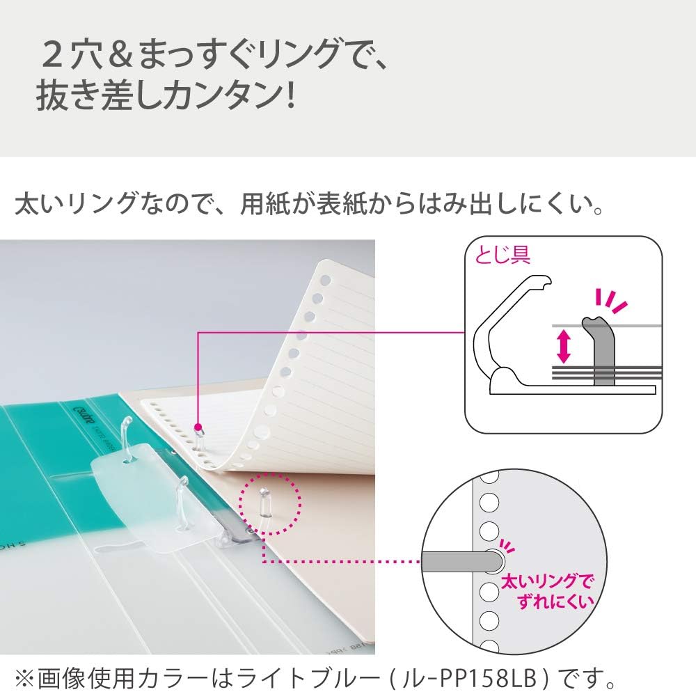 Kokuyo Campus 2-Ring Loose Leaf Binder, A4, 2 Holes, Up to 100 Sheets, Light Blue, Japan Import (RU-PP158LB)