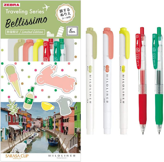 ZEBRA SE-TR-5CI Sarasa Clip Mildliner Set, Traveling Series, Olive Mixed, 5 Piece Set