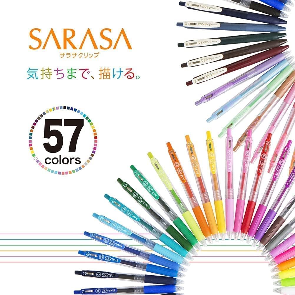 ZEBRA JJ15-5C-5A Sarasa Clip Gel Ballpoint Pen, 0.02 inches (0.5 mm), Brim Pattern, Includes Zipper Case, Set of 5 Colors