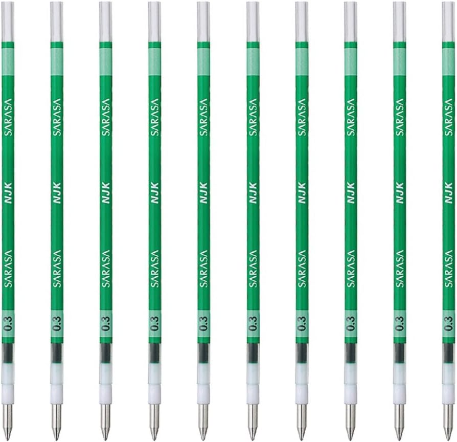 ZEBRA BRNJK3G Prefer Sarasa NJK-0.3 Ballpoint Pen Refills, Green, 10 Pieces