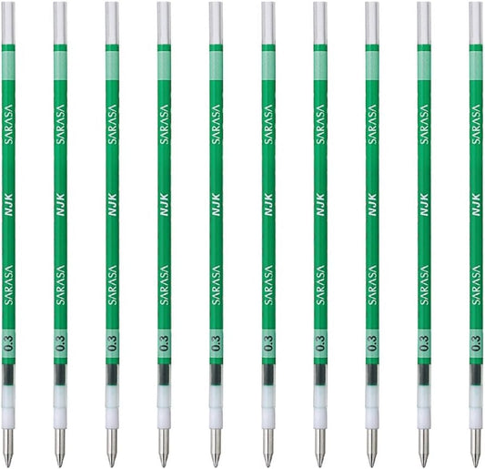 ZEBRA BRNJK3G Prefer Sarasa NJK-0.3 Ballpoint Pen Refills, Green, 10 Pieces